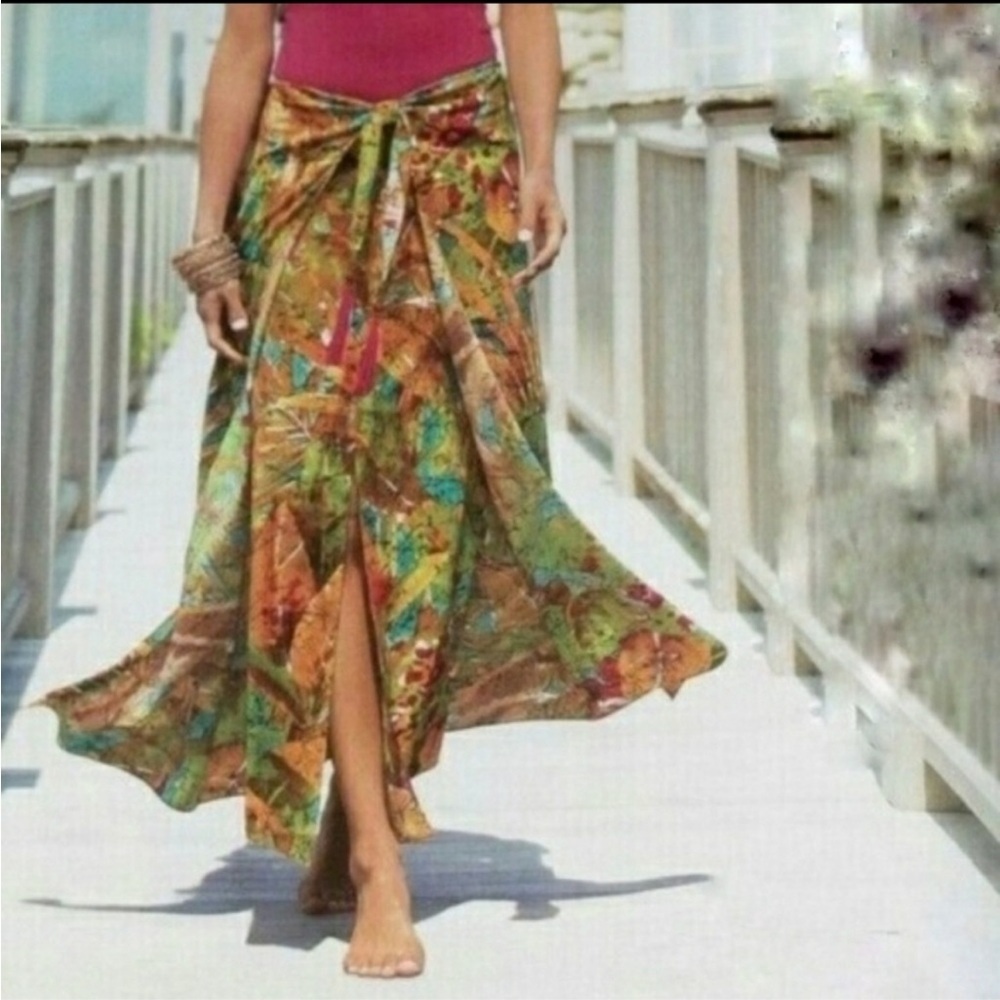 Soft Surroundings Tropical Skirt Medium Front Tie Coastal Beach Resort Vacation